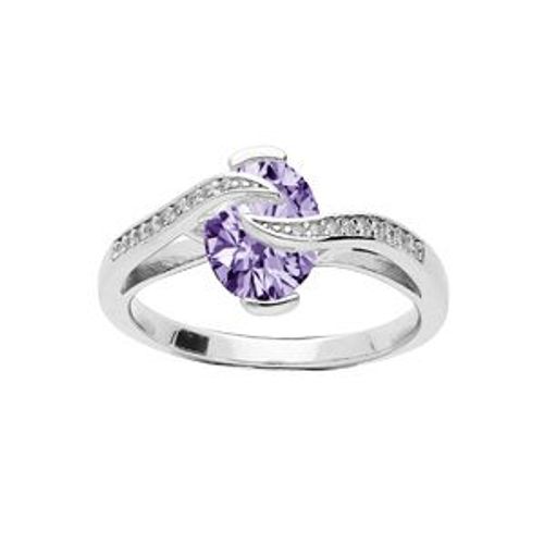 Bague Argent Rhodié Oxyde Violet Et Volute Oxydes Blancs