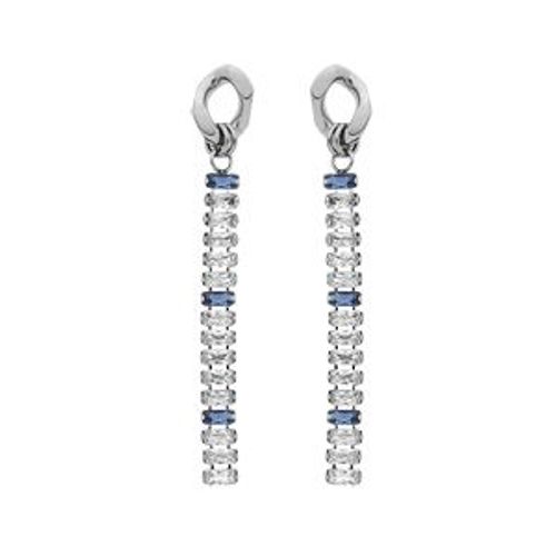 Boucles D'oreilles Tige Acier Pendantes Oxydes Blancs Et Bleus Foncé Sertis