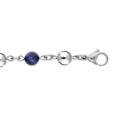 Bracelet Acier Boules Marseillais Oeil De Tigre Bleu Véritable 16+3cm