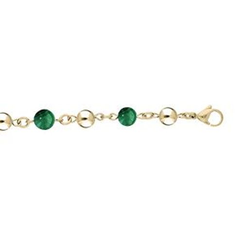 Bracelet Acier Et Pvd Jaune Marseillais Boules Agate Verte Véritable 16+3cm