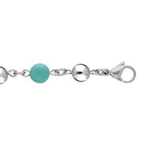 Bracelet Acier Marseillais Boules Jade Bleu Véritable 16+3cm