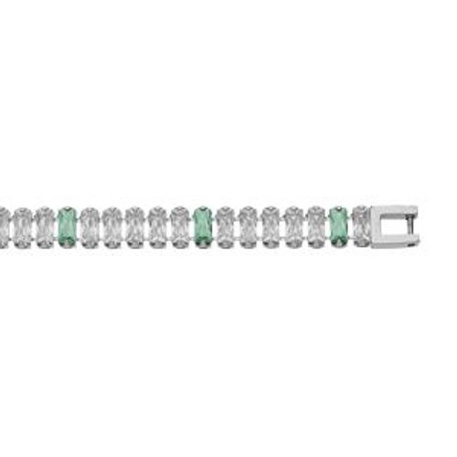 Bracelet Acier Oxydes Blancs Et Verts Sertis Double Fermoir 17.5cm+1cm