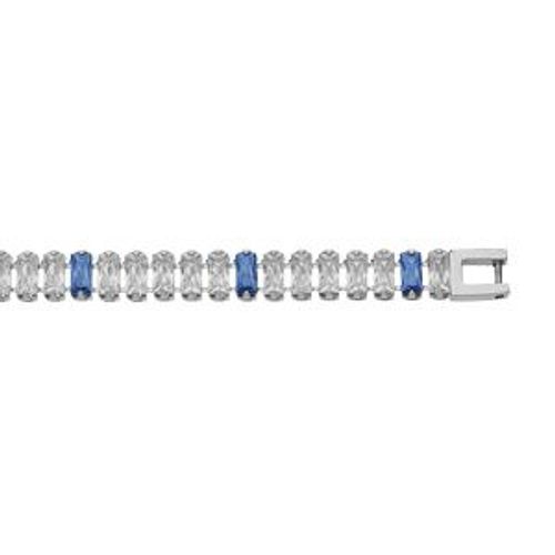 Bracelet Acier Oxydes Blancs Et Bleus Foncé Sertis Double Fermoir 17.5cm+1cm
