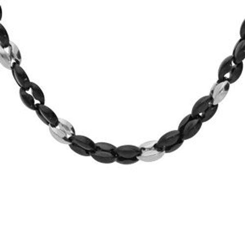 Collier Acier Et Pvd Noir Grain De Café 50+5cm