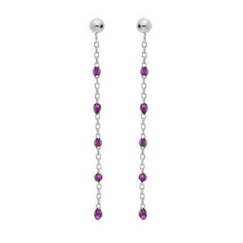 Boucles D'oreilles Tige Argent Rhodié Olives Résine Violet Transparent