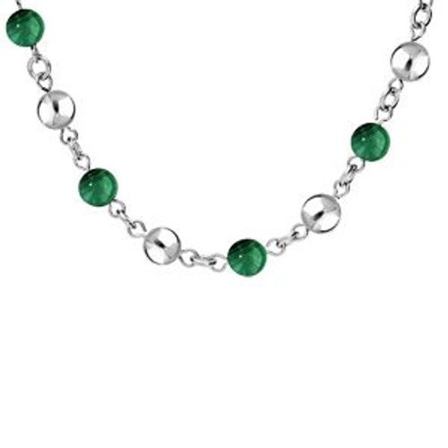 Collier Acier Marseillais Boules Agate Verte Véritable 40+5cm