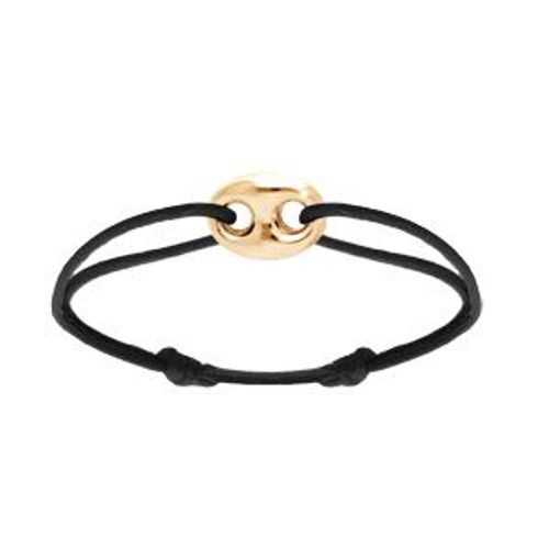 Bracelet Argent Et Dorure Jaune Motif Grain De Café 12 X 16mm Cordon Coulissant Noir