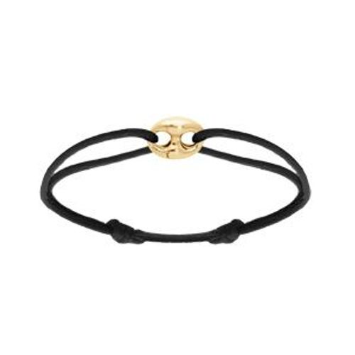 Bracelet Argent Et Doré Motif Grain De Café 9 X 12mm Cordon Coulissant Noir