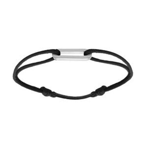 Bracelet Argent Rhodié Motif Rectangulaire 9 X 20 X 2mm Cordon Coulissant Noir