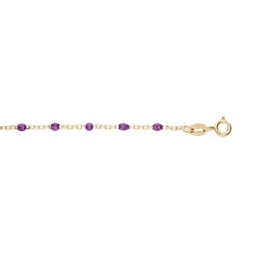 Bracelet Argent Et Dorure Jaune Olives Résine Violet Transparent 15+3cm