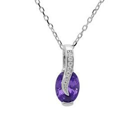 Collier Argent Rhodié Pendentif Oxydes Violet Et Blancs Sertis 42+3cm