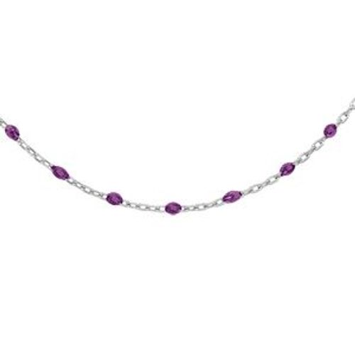 Sautoir Argent Rhodié Olives Résine Violet Transparent 70cm