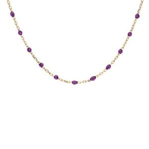 Collier Argent Et Dorure Jaune Olives Résine Violet Transparent 40+5cm