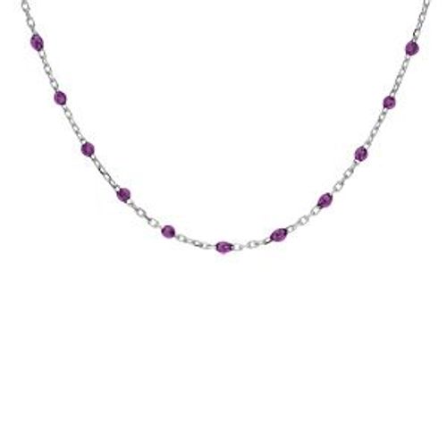 Collier Argent Rhodié Olives Résine Violet Transparent 40+5cm