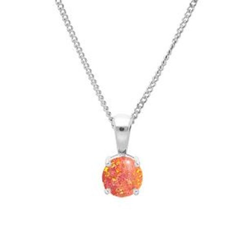 Collier Argent Rhodié Pendentif Carré Opale Orange Imitation 5mm Serti 4 Griffes 42+3cm