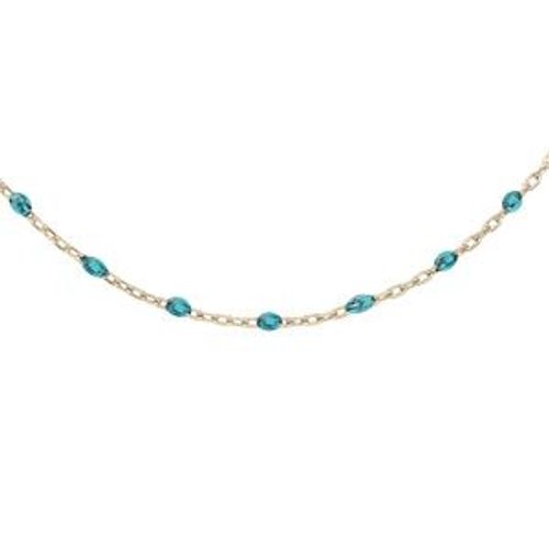 Sautoir Argent Et Dorure Jaune Olives Résine Bleu Transparent 60+10cm