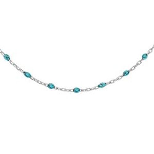 Collier Argent Rhodié Olives Résine Bleu Transparent 40+5cm