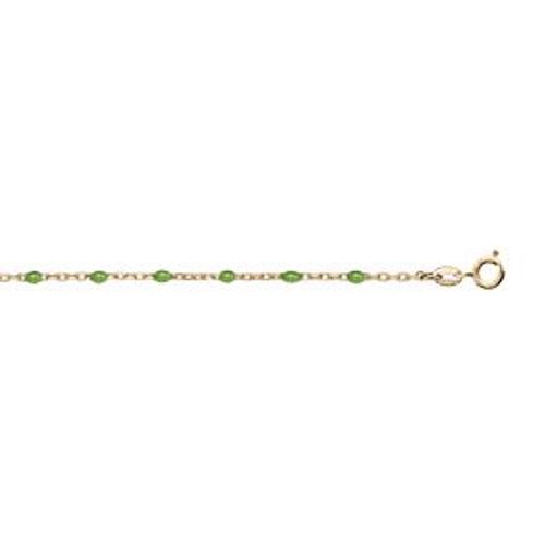 Bracelet Argent Et Dorure Jaune Olives Résine Vert 15+3cm