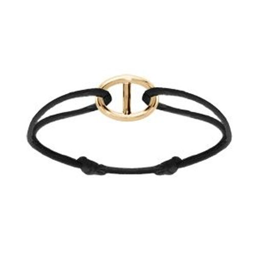 Bracelet Argent Doré Maille Marine 13 X 18mm Cordon Coulissant Noir
