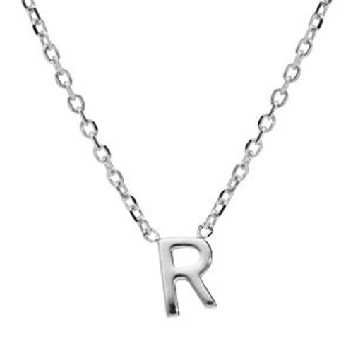 Collier Argent Rhodié Pendentif Initiale R 38+5cm