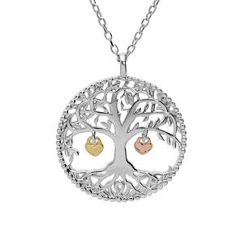 Collier Argent Rhodié Arbre De Vie Et Pampilles 2 Coeurs Doré (Couple Famille) 44cm Réglable 42 Et 40