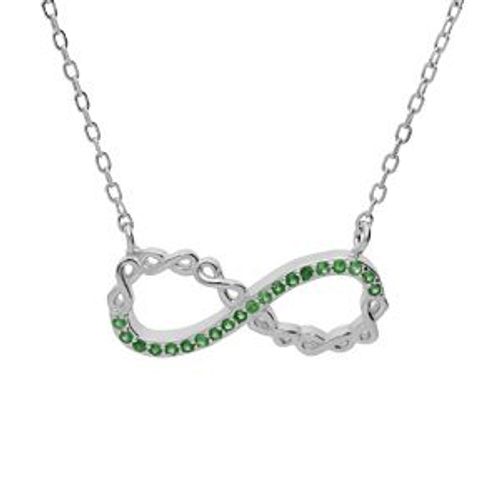 Collier Argent Rhodié Infini Avec Oxydes Verts 44cm Réglable 42 Et 40