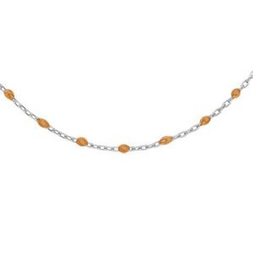 Sautoir Argent Rhodié Olives Résine Orange Transparent 60+10cm