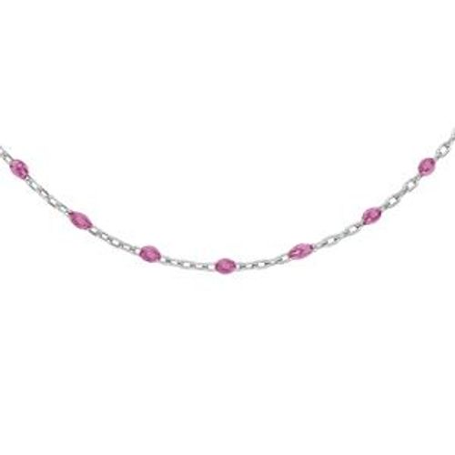Collier Argent Rhodié Olives Résine Framboise Translucide 40+5cm