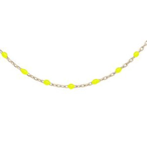 Sautoir Argent Et Dorure Jaune Olives Résine Orange Fluo 60+10cm