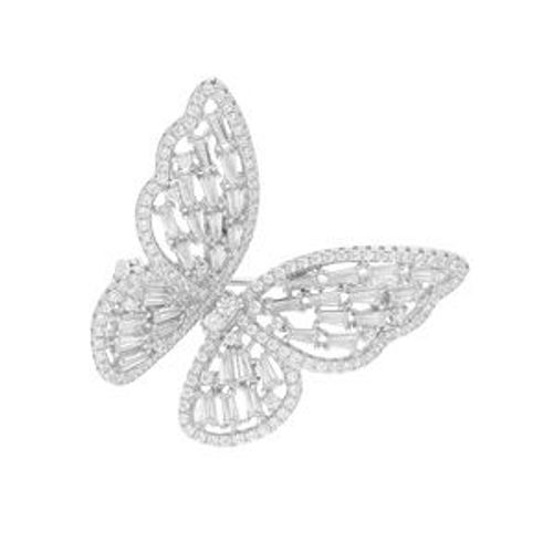 Broche Argent Rhodié Papillon Oxydes Blancs Sertis