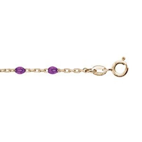 Chaîne Cheville Argent Et Dorure Jaune Olives Résine Violet Transparent 23+3cm