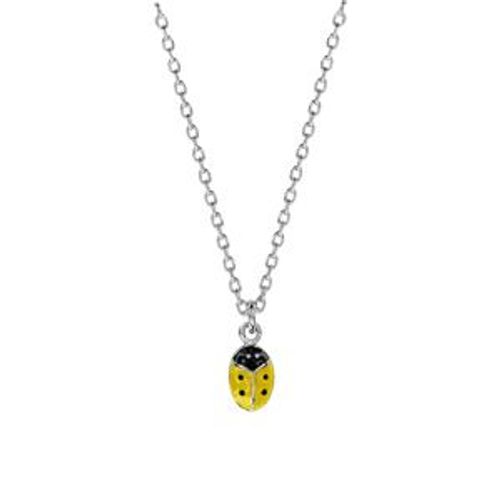 Collier Argent Enfant Coccinelle Résine Jaune Et Point Noir 36+2cm