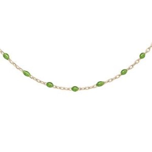 Sautoir Argent Et Dorure Jaune Olives Résine Vert 60+10cm