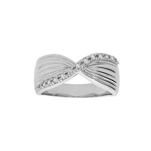 Bague Argent Platiné Croisée Oxydes Blancs Sertis