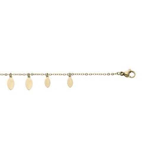Bracelet Acier Et Pvd Jaune Pampilles Feuilles Lisses 16.5+3cm