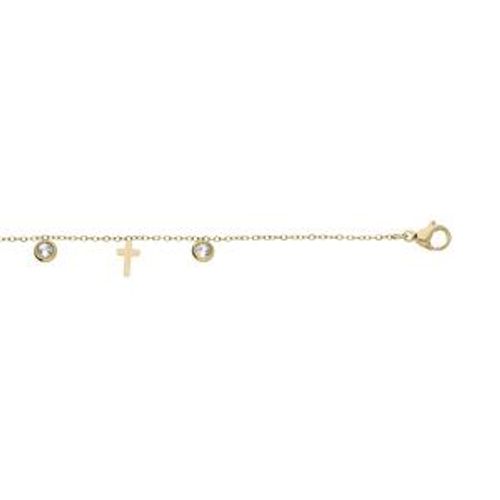 Bracelet Acier Et Pvd Jaune Avec Croix Et Oxydes Blancs Sertis 16+3cm