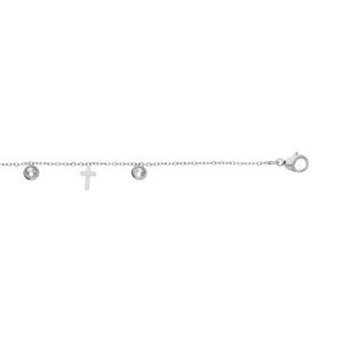 Bracelet Acier Avec Croix Et Oxydes Blancs Sertis 16+3cm