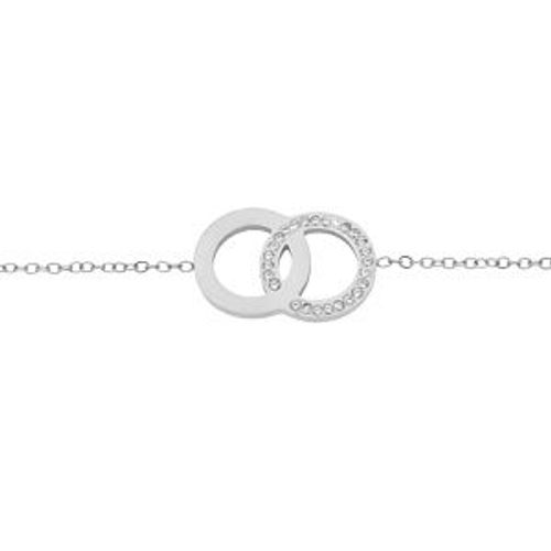 Bracelet Acier 2 Cercles Entrelacés 1 Lisse Et 1 Avec Oxydes Blancs 16+3cm