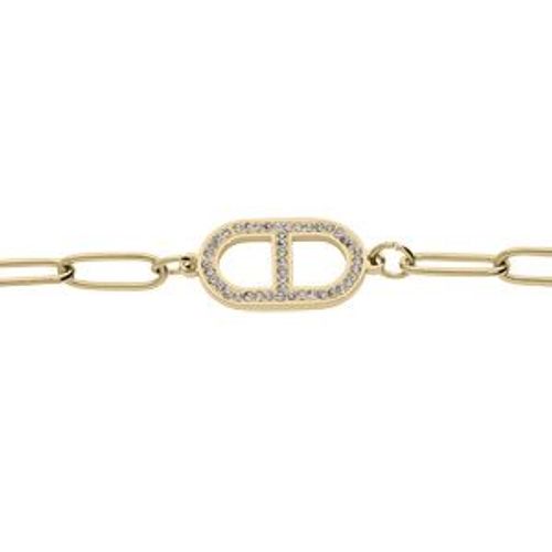 Bracelet Acier Et Pvd Jaune Mailles Rectangulaires Motif Oxydes Blancs Sertis 16+3cm