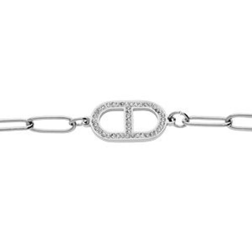 Bracelet Acier Mailles Rectangulaires Motif Oxydes Blancs Sertis 16+3cm