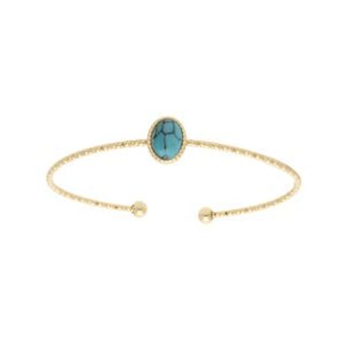 Bracelet Acier Et Pvd Jaune Cabochon Turquoise Imitation