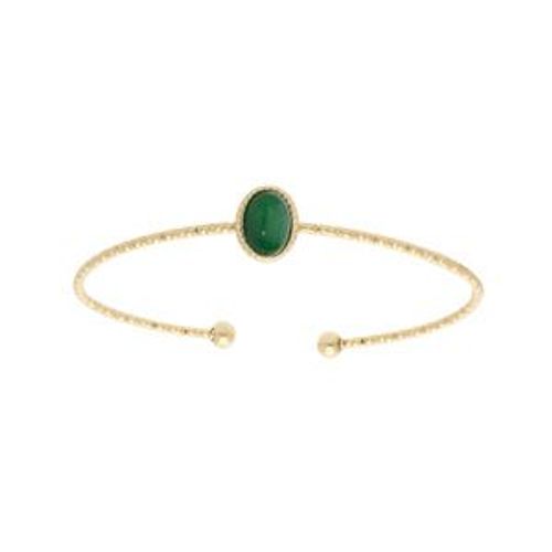 Bracelet Acier Et Pvd Jaune Cabochon Vert Imitation