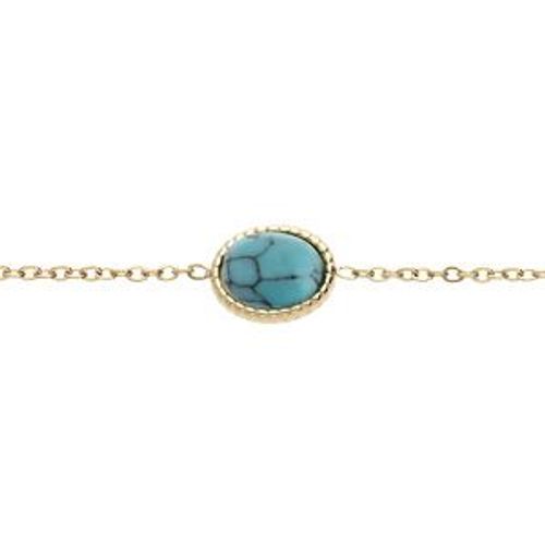 Bracelet Acier Et Pvd Jaune Cabochon Turquoise Imitation 16+3cm