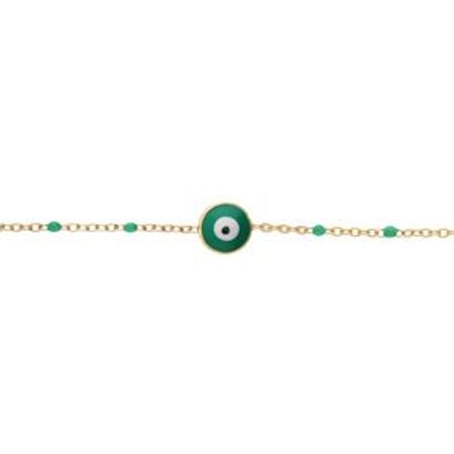 Bracelet Acier Et Pvd Jaune Résine Verte Avec Oeil De La Chance 16+3cm