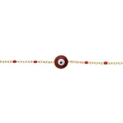 Bracelet Acier Et Pvd Jaune Résine Rouge Avec Oeil De La Chance 16+3cm