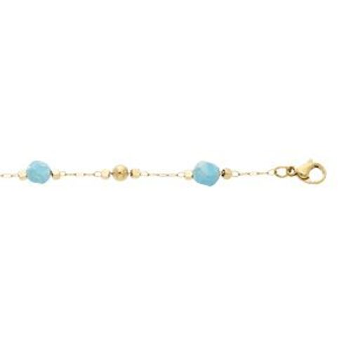 Bracelet Acier Et Pvd Jaune Boule Faceté Turquoise Imitation 16+3cm