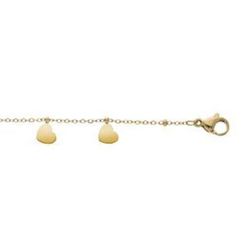 Bracelet Acier Et Pvd Jaune Pampilles Multi Coeurs 16+3cm