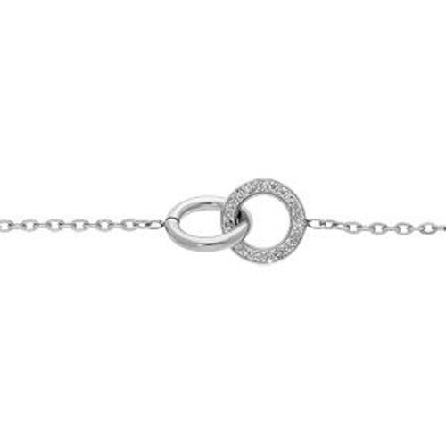 Bracelet Acier Double Anneaux 1 Lisse Et 1 Oxydes Blancs Sertis 16+3cm