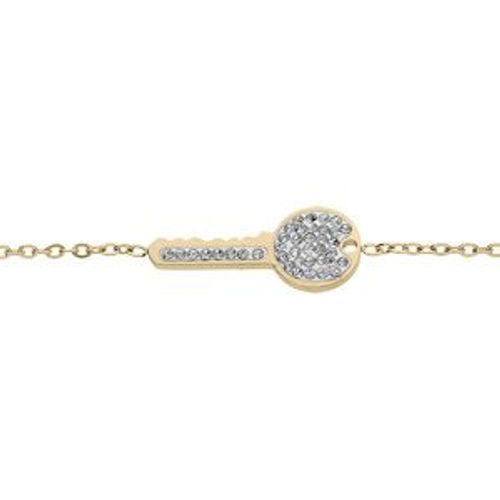 Bracelet Acier Et Pvd Jaune Clef Oxydes Blancs Sertis 16+3cm
