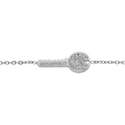Bracelet Acier Clef Oxydes Blancs Sertis 16+3cm